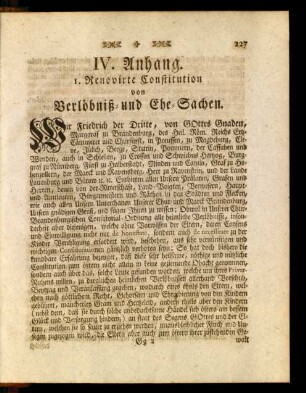 1. Renovirte Constitution von Verlöbniß- und Ehe-Sachen