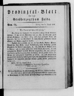Num. 68., Ausgabe vom 30. August 1816
