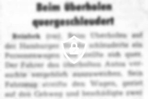 Beim Überholen quergeschleudert