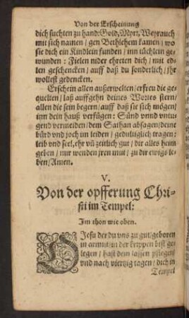 V. Von der opfferung Christi im Tempel: