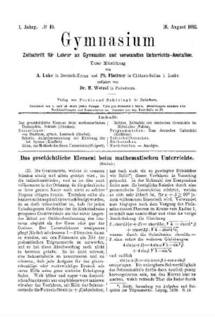Das geschichtliche Element beim mathematischen Unterrichte : (Schluß)