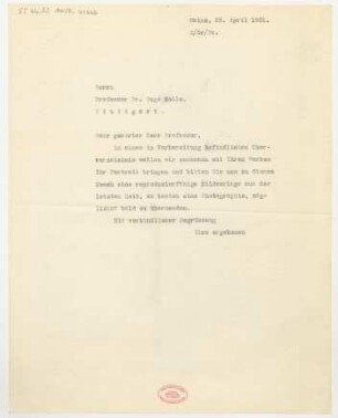 Brief an Hugo Holle : 23.04.1931