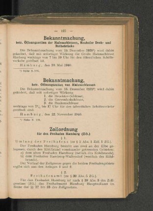 Bekanntmachung, betr. Öffnungszeiten von Hafenschleusen