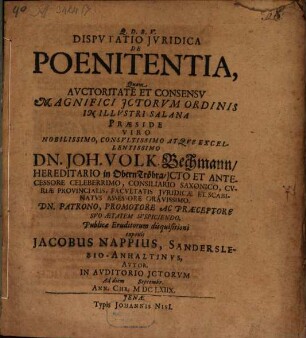 Dispvtatio Jvridica De Poenitentia
