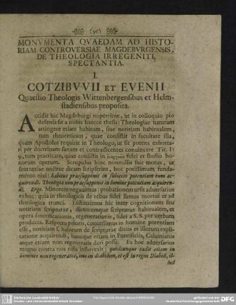 Monumenta Quaedam Ad Historiam Controversiae Magdeburgensis, De Theologia Irregeniti, Spectantia
