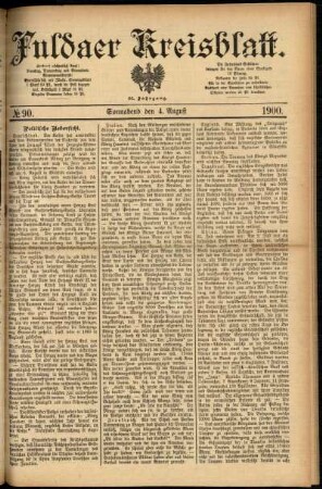 Erste Ausgabe vom Samstag, den 04. August 1900.