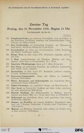 Zweiter Tag Freitag, den 11. November 1938, Beginn 15 Uhr (Nr. 321-650)
