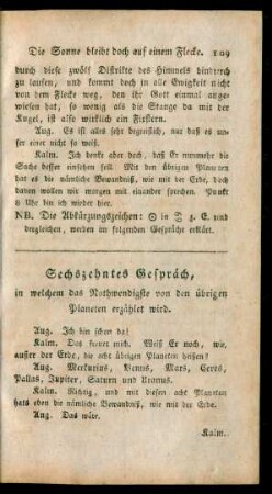 Sechszehntes Gespräch, in welchem das Nothwendigste von den übrigen Planeten erzählet wird