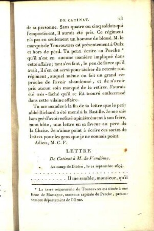 Lettre de Catinat à M. de Vendôme.
