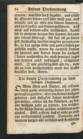 Die dritte Vorbereitung zu dem heiligen Nachtmahl