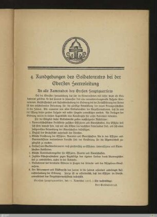4. Kundgebungen des Soldatenrates bei der Obersten Heeresleitung