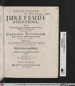 De Feudorum origine, auctoritate, nomine seu Etymo, Definitione ac Divisionibus