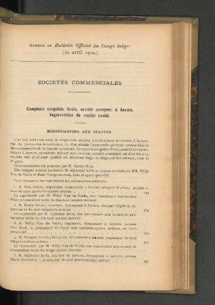 Annexe au Bulletin Officoel du Congo belge. (30 avril 1912.)