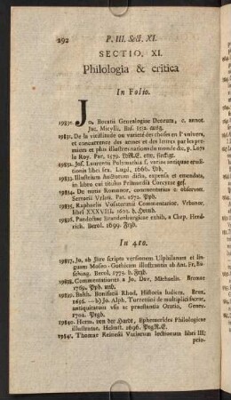 Sectio XI. Philologia & Critica.