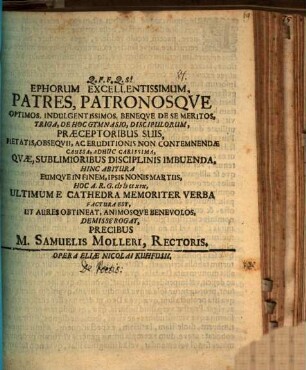 Ephorum excellentissimum ... triga ... discipulorum ... hinc abitura, eumque in finem ... ultimum ... verba factura est ... : [Programma ad hunc actum invitatorium, continens aliqua de poetis]