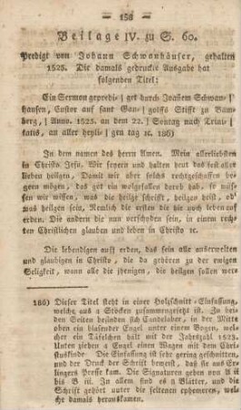 Beilage IV. zu S 60. Predigt von Johann Schwanhäuser, gehalten 1525. Die damals gedruckte Ausgabe hat folgenden Titel: ...