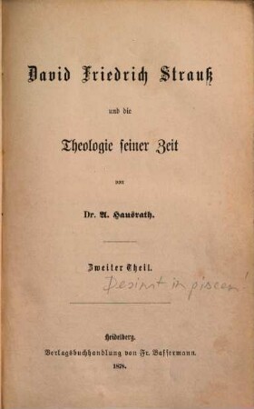David Friedrich Strauß und die Theologie seiner Zeit. 2
