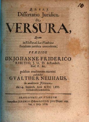 Diss. iur. de versura
