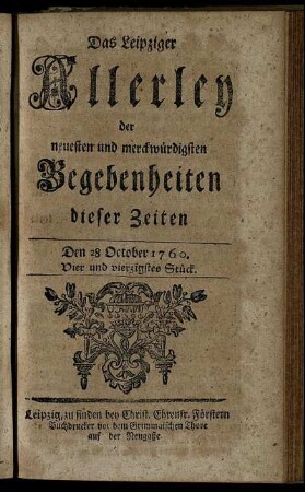 Den 28 October 1760. Vier und vierzigstes Stück.