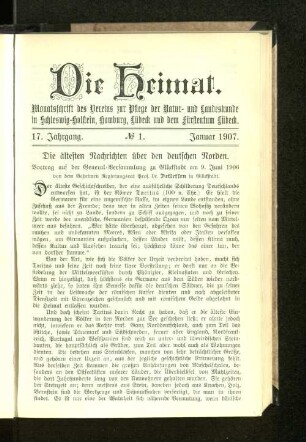 17. Jahrgang. No. 1. Januar 1907.