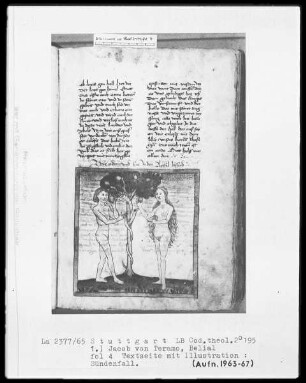 Jacob von Teramo, Belial und Johannes von Mandeville, Reise nach Jerusalem — Jacob von Teramo, Belial — Sündenfall, Folio 4recto