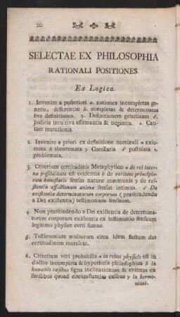 Selectae Ex Philosophia Rationali Positiones