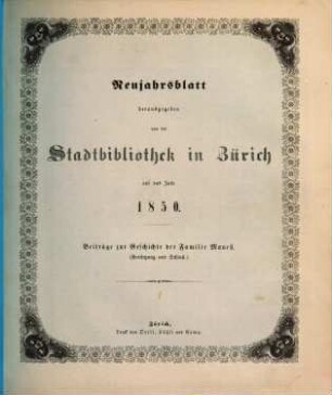 Neujahrsblatt : auf das Jahr ... 1850