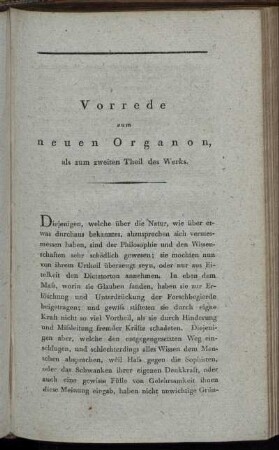 Vorrede zum neuen Organon, als zum zweiten Theil des Werks.