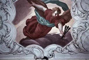 Innendekoration der Schlosskapelle — Deckendekoration der Schlosskapelle — Engel und Putti mit den Arma Christi unterhalb der Emporen — Engel mit Kreuzesnägeln