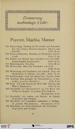 Fayence, Majolika, Marmor (Nr. 751-810)