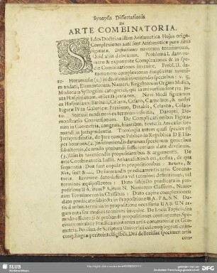 Synopsis Dissertationis De Arte Combinatoria