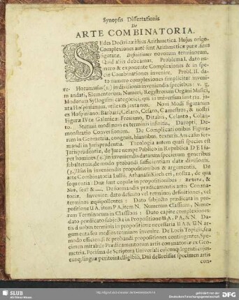 Synopsis Dissertationis De Arte Combinatoria