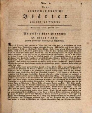 Neue artistisch-literarische Blätter von und für Franken. 1. 1808 = Nr. 1-4