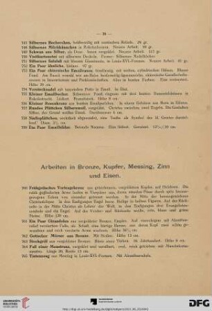Arbeiten in Bronze, Kupfer, Messing, Zinn und Eisen (Nr. 760 - 723)