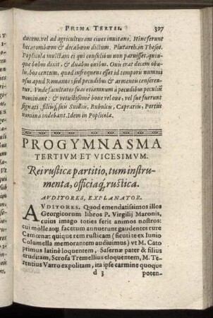 Progymnasma Tertium Et Vicesimum. Reirusticæ partitio, tum instrumenta, officiaq, rustica.