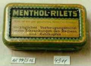 Blechdose für "MENTHOL-RILETS"