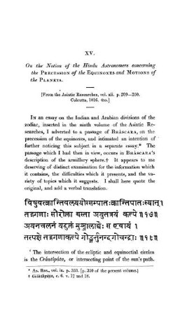 XV. On the Notion of the Hindu Astronomers concerning the Precession of the Equinoxes and Motions of the Planets