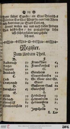 Register zum Andern Theil