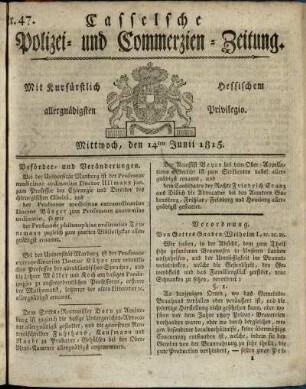 Nr. 47, Mittwoch, den 14ten Junii 1815
