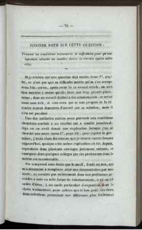 Seconde note sur cétte question.