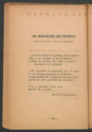 "El mercader de Venecia" : (Acto tercero, escena segunda)