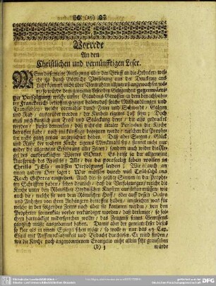 Vorrede An Christlichen und vernünfftigen Leser