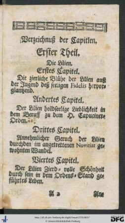 Verzeichnuß der Capitlen.