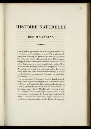 Histoire Naturelle des Manakins.