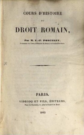 Cours d'histoires du droit romain