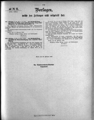 Anlage: ad No.11 (161-162.), Vorlagen, welche den Zeitungen nicht mitgeteilt sind
