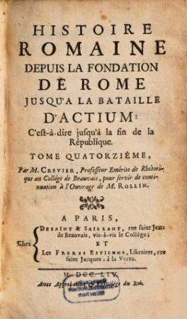 Histoire romaine depuis la fondation de Rome jusqu'a la bataille d'Actium, 14