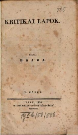 Kritikai lapok, 5. 1834