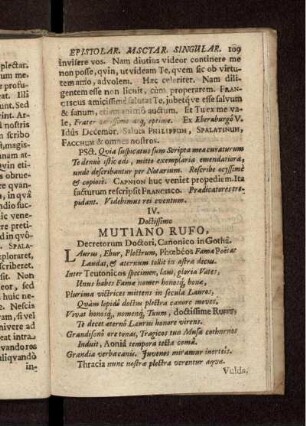 IV. Doctissimo Mutiano Rufo, Decretorum Doctori, Canonico in Gotha / Eobanus