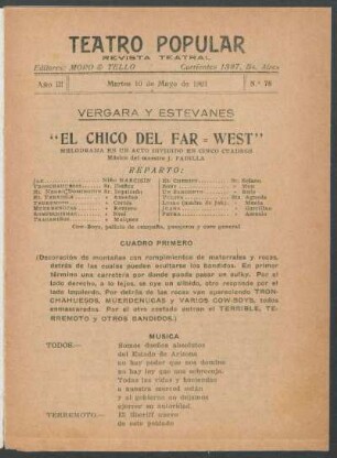 3.1921=Nr. 78: El chico del far-west : meldodrama en un acto dividido en cinco cuadros
